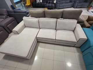 Sofá chaise longue beige tela