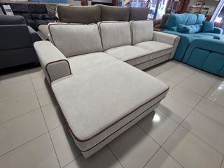 Sofá chaise longue beige tela