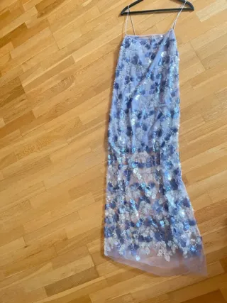 Vestido Mango lentejuelas lila y plata.