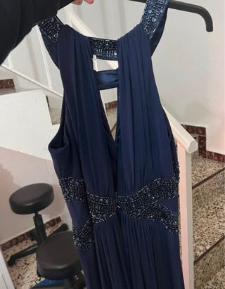 Vestido para mujer largo azul con pedrería