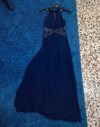 Vestido para mujer largo azul con pedrería