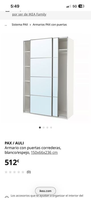 Armario IKEA PAX correderas blanco/espejo