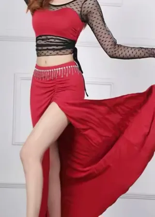 Traje Danza Oriental Rojo y Negro