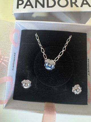 Conjunto de joyas plateado con flor azul brillante
