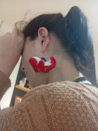 Pendientes Flamenca Crochet Clavel Rojo y Blanco