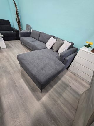 Sofá chaise longue gris tela