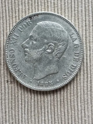 Moneda Plata 5 Pesetas Alfonso XIII 1888