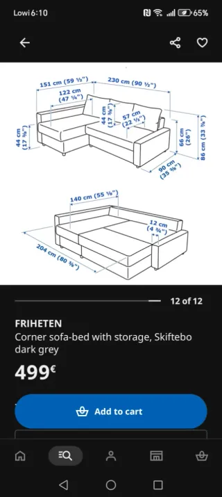 Sofá Cama Ikea L con Almacenamiento