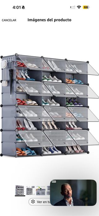 Zapatero 48 pares Plástico Gris Transparente