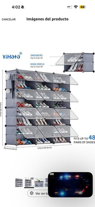 Zapatero 48 pares Plástico Gris Transparente