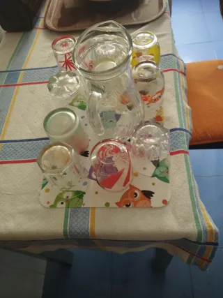 Lote 10 vasos y jarra de cristal