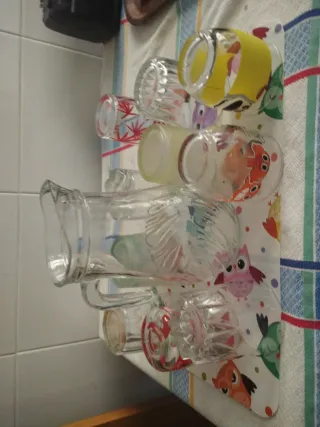 Lote 10 vasos y jarra de cristal