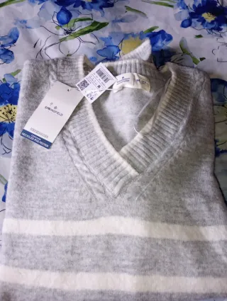 Jersey gris rayas blanco nuevo con etiqueta