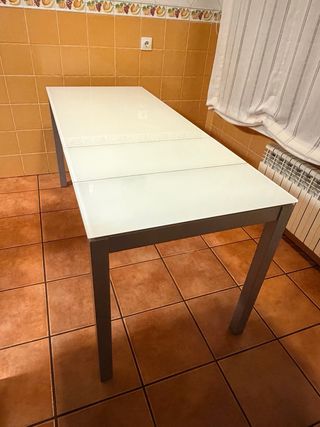 Mesa de cocina extensible en cristal y acero inoxi