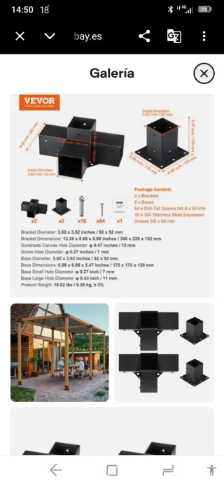 Kit 4 Supporti Pergola VEVOR 15x15