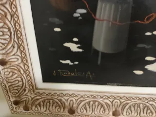 Cuadro Rosales:  Gatos con plato de leche y ovillo