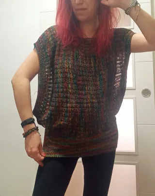 Top murciélago manga corta multicolor vintage