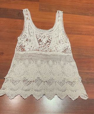 Top crochet beige Zara Talla S