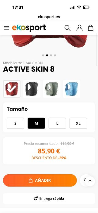 Mochila Salomon Active Skin 8L. TallaM Roja.