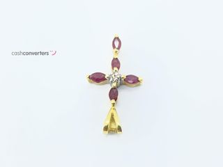 crucifijo oro 18k con piedra con rubi