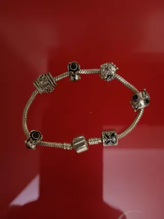 Pulsera estilo Pandora plateada con 6 charms