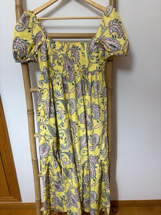 Vestido Largo Zara Amarillo Estampado