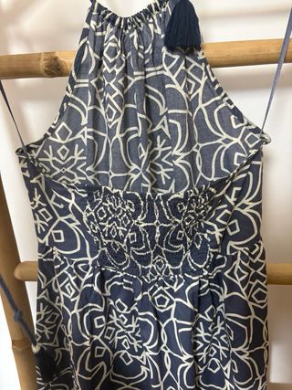 Vestido Zara Halter Estampado Azul y Blanco