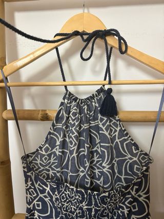 Vestido Zara Halter Estampado Azul y Blanco