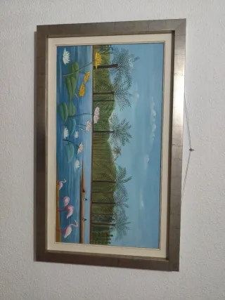 Cuadro paisaje acuático flamencos