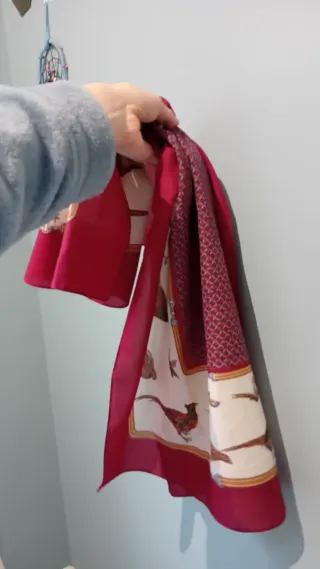 Pañuelo vintage aves italiano rojo burdeos