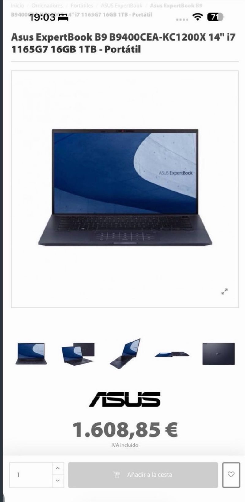 Ordenador Portatil POTENTE Asus i7 11th 16GB RAM afbeelding 4