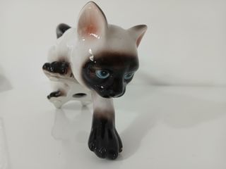 Statua Gatto Siamese Vintage Ceramica 30cm