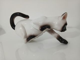 Statua Gatto Siamese Vintage Ceramica 30cm
