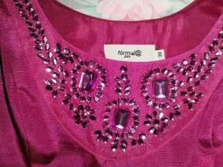 Vestido fiesta mujer rosa con pedrería