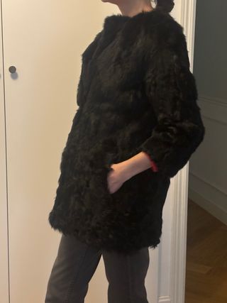 Chaquetón negro de Piel Cordero y Conejo