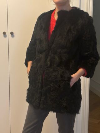 Chaquetón negro de Piel Cordero y Conejo