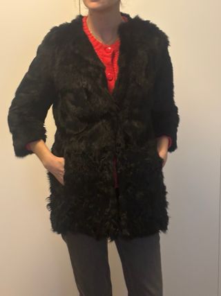 Chaquetón negro de Piel Cordero y Conejo