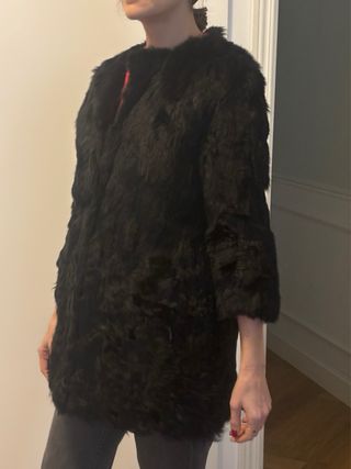 Chaquetón negro de Piel Cordero y Conejo