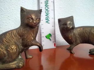 Pareja Figuras Gatos Metal Bronce