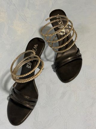 Sandali in vera pelle neri con strass