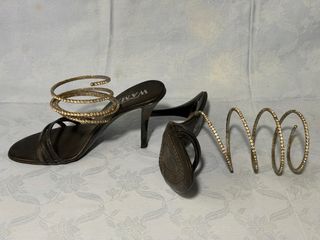 Sandali in vera pelle neri con strass