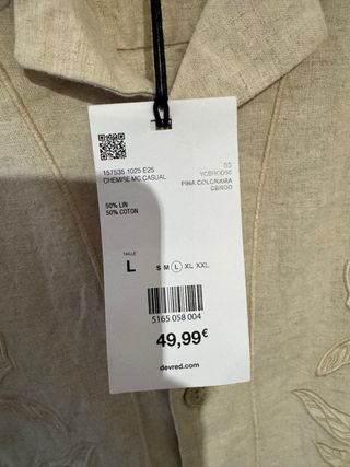 Camisa Devred 1902 Beige Bordada Talla L