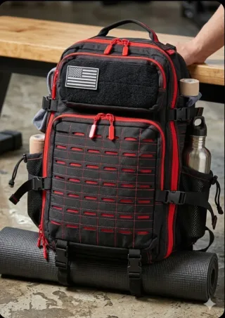 Mochila Táctica 45L Laser Cut Negra/Roja