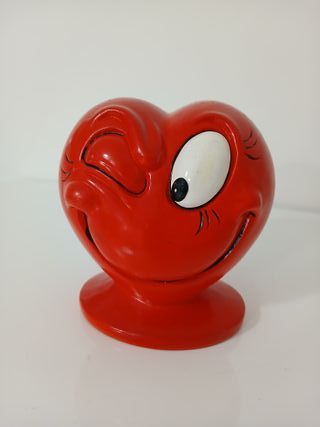 Salvadanaio Vintage Cuore Rosso Ceramica Anni 80