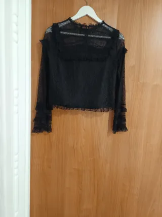 Blusa Zara Encaje Negra Talla L