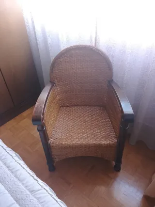 Butaca vintage mimbre y madera