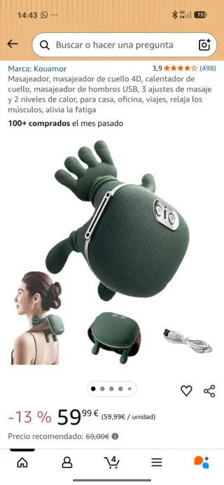 Masajeador cuello, cervicales, brazos, piernas