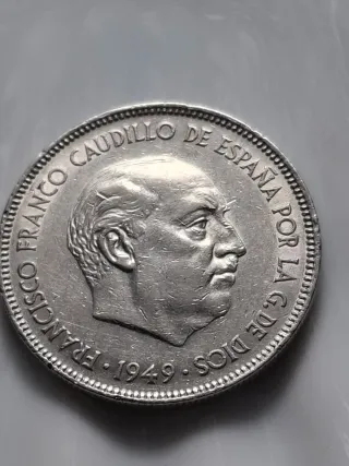 Moneda Cinco Pesetas Franco 1949-*52- Negociables.