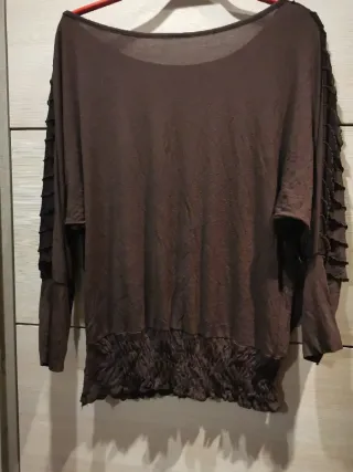 Blusa donna marrone con rouches nr 126