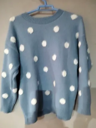 Jersey punto invierno lunares blanco azul